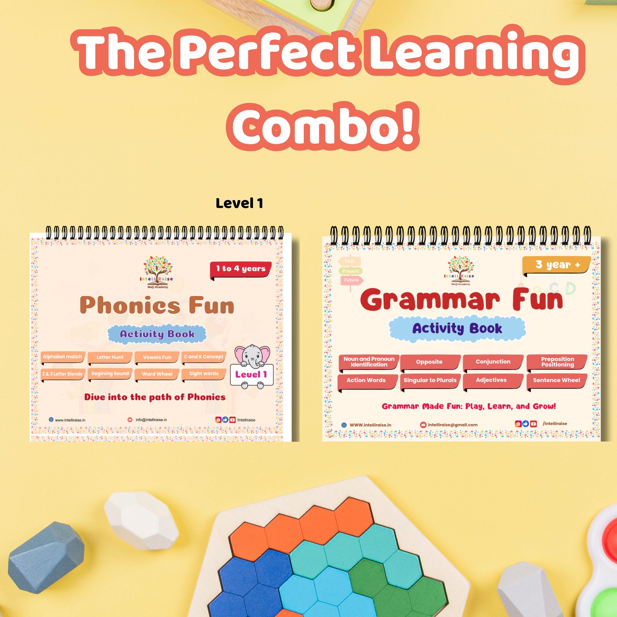 Phonics Level 1 & Grammar Activity Book Combo for Kids – Early Reading & Sentence Formation Skills (Ages 3–7)