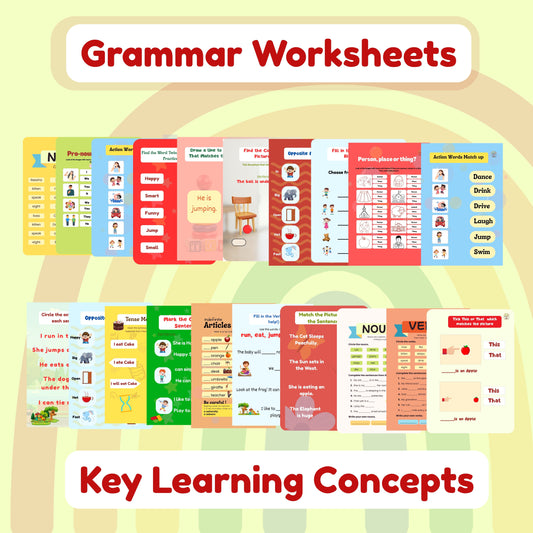 Reusable Laminated Grammar Worksheets for Kids – With Markers & Eraser