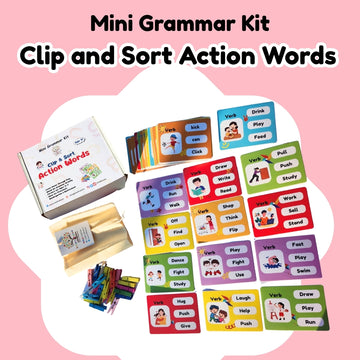 Clip & Sort Action Words (Verbs) Grammar Kit | 48 Picture Cards + 30 Wooden Clips | Hands-On Learning