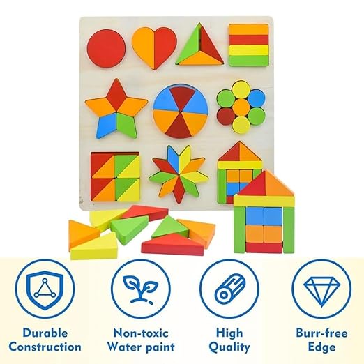 Wooden Geometric Shapes Puzzle Board Ages 3+