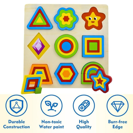 Wooden Shapes Board | Color & Shape Recognition Toy for Toddlers