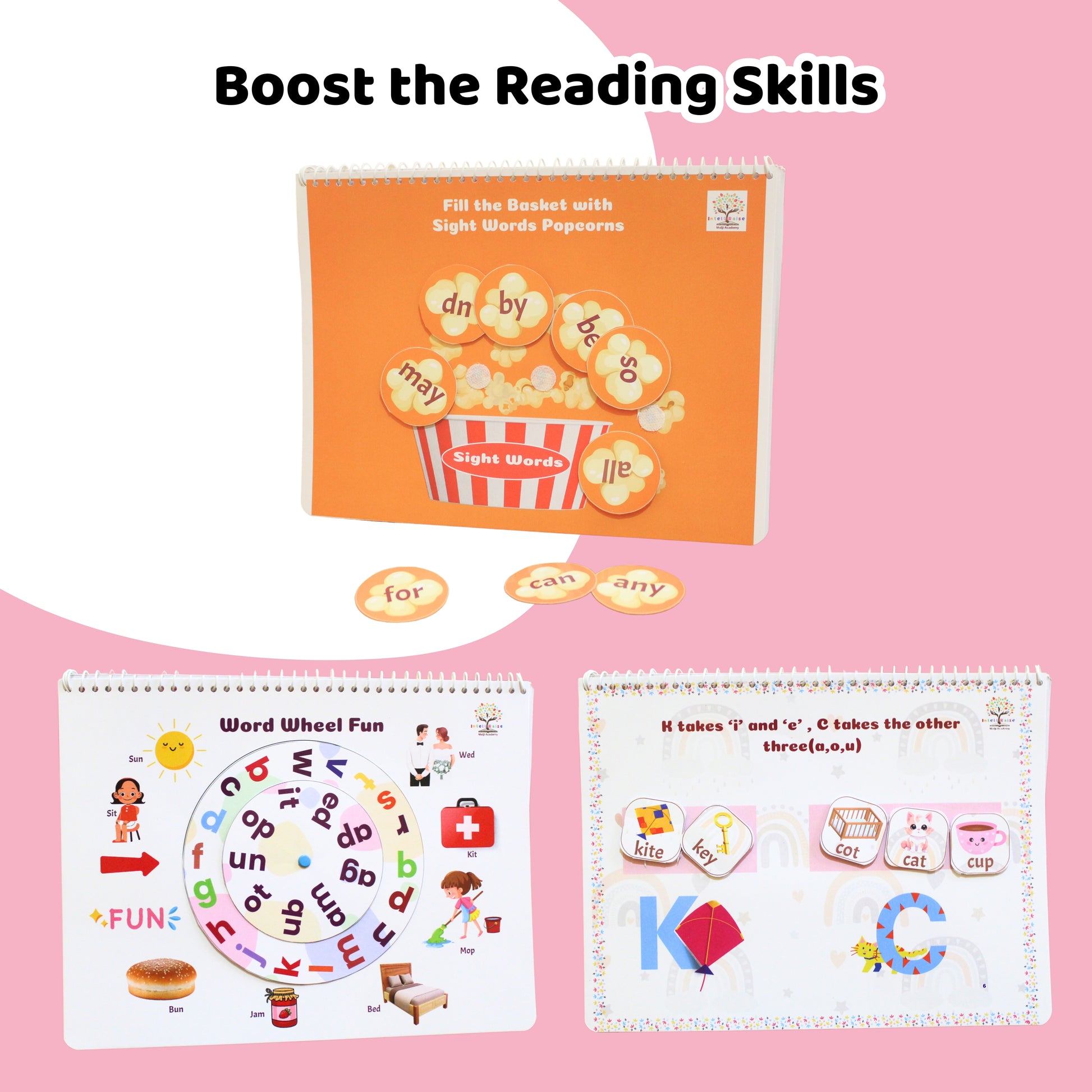 Educational materials for boosting reading skills c and k concept in fun