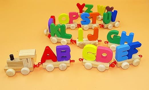 Wooden Alphabet Train – 26-Piece English Letters Train Set (Multicolor)