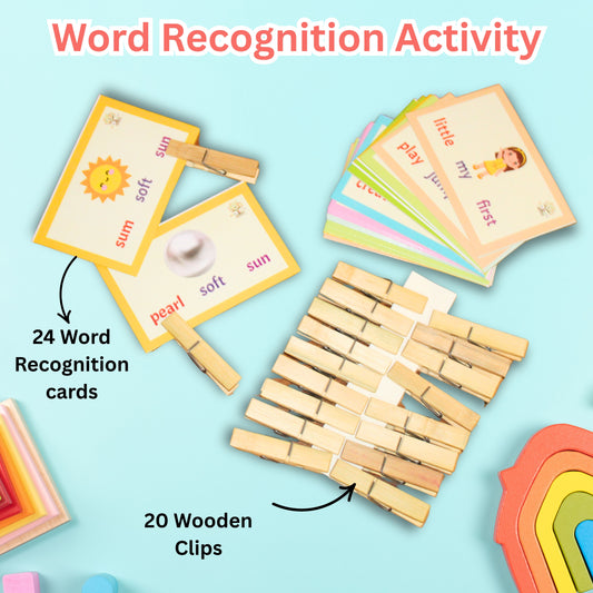 Word Recognition Cards with Wooden Clips: