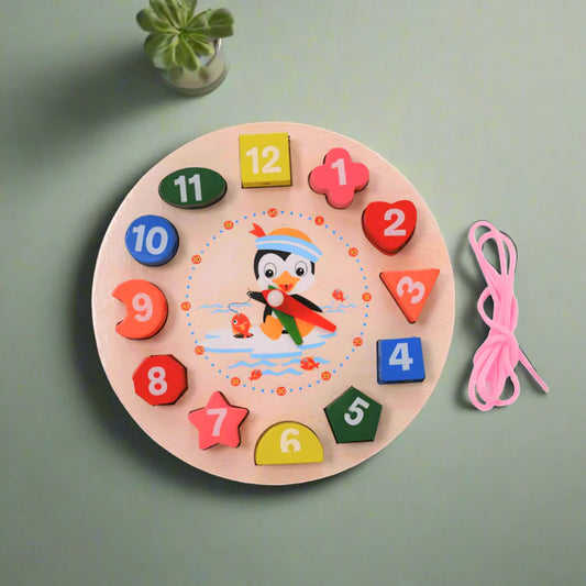 Interactive Clock & Shapes Learning Toy | Educational Wooden Puzzle for Toddlers