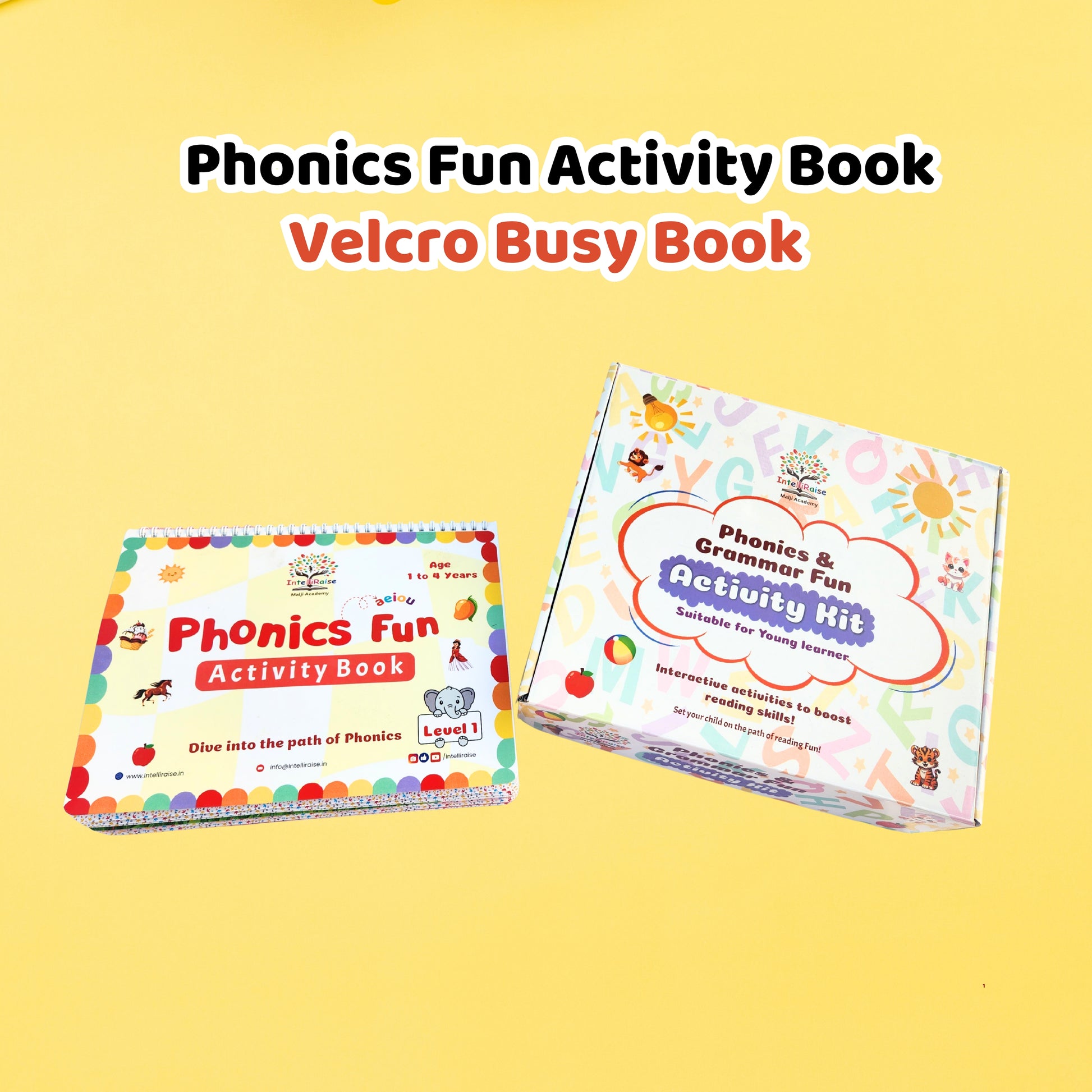 Phonics Fun Activity Book and a box for kids activity