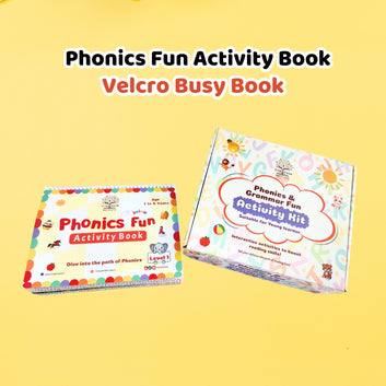 Phonics Fun Activity Book and a box for kids activity